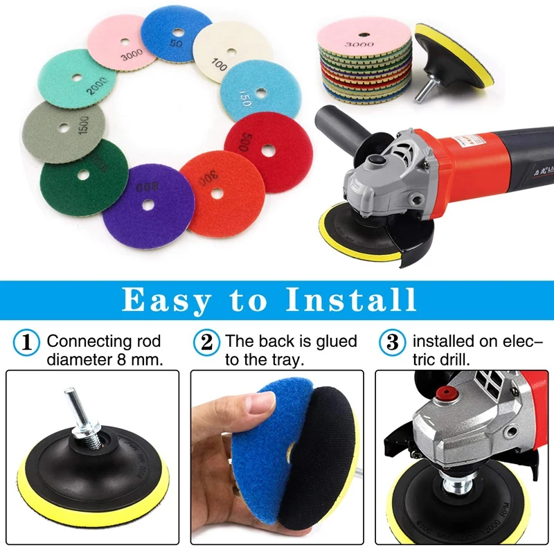 

Promotion! 4 Inch Diamond Polishing Pads Set Wet/Dry Polishing Kit for Granite Stone Concrete Marble Floor Grinder or Polisher (