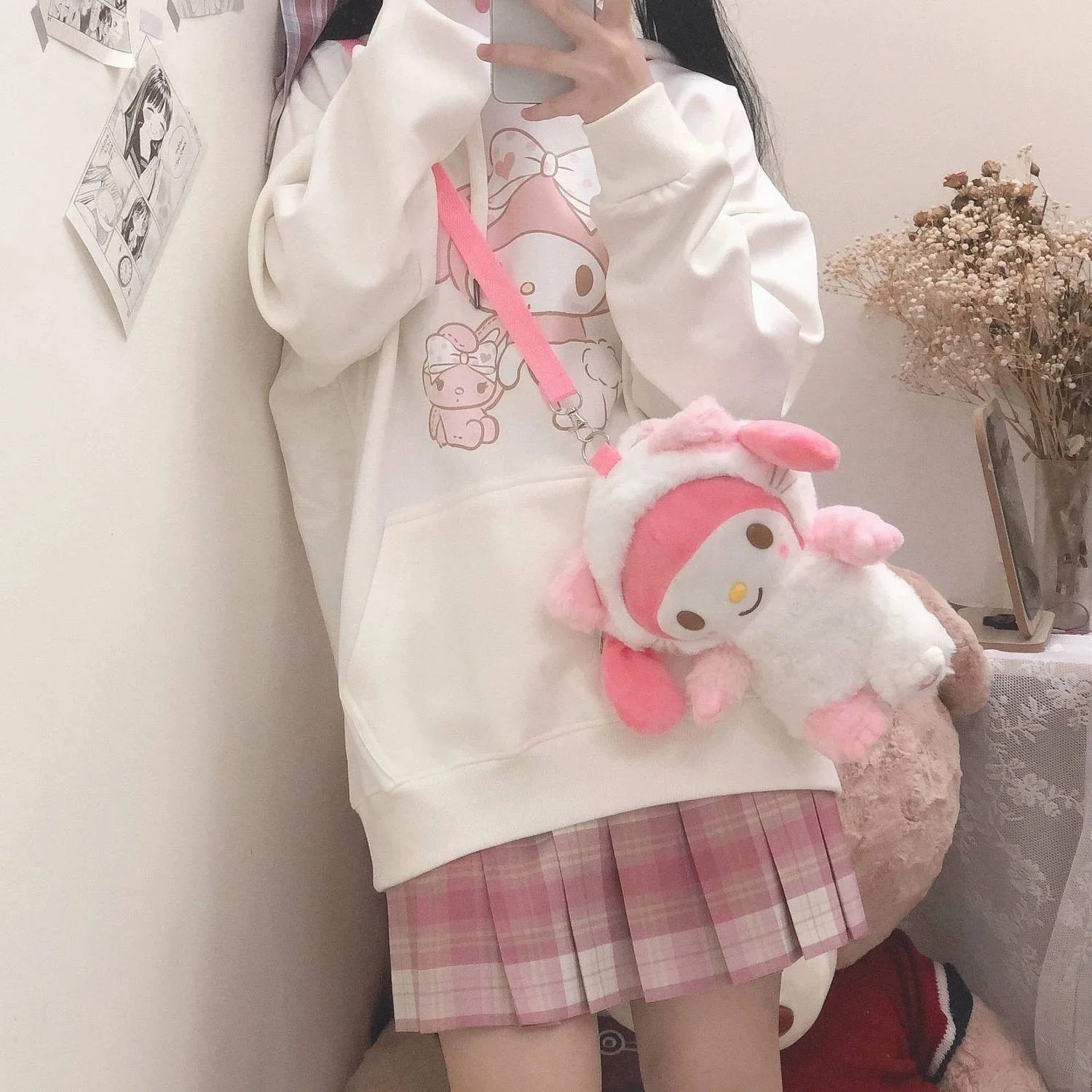 Japanese Sweet Hoodies for Girls Oversized Sweatshirt Clothes Spring Korean Cartoon Print Pullover Hoodie Sweatshirts Women