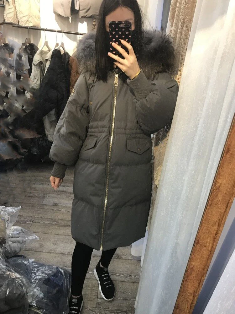 18 Южная Корея Dongdaemun стиль ультра большой Лисий мех длинный пуховик женский свободный крой толстый пуховик выше колена