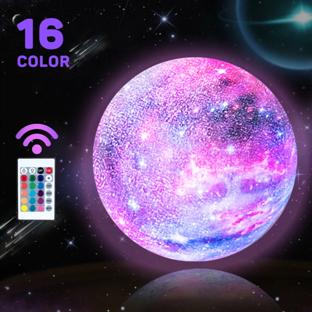 

3D Print Star Moon Lamp 16 Colors LED Galaxy Night Light Creative Touch Switch Moon Lamps Home Bedroom Decoration Christmas Gift