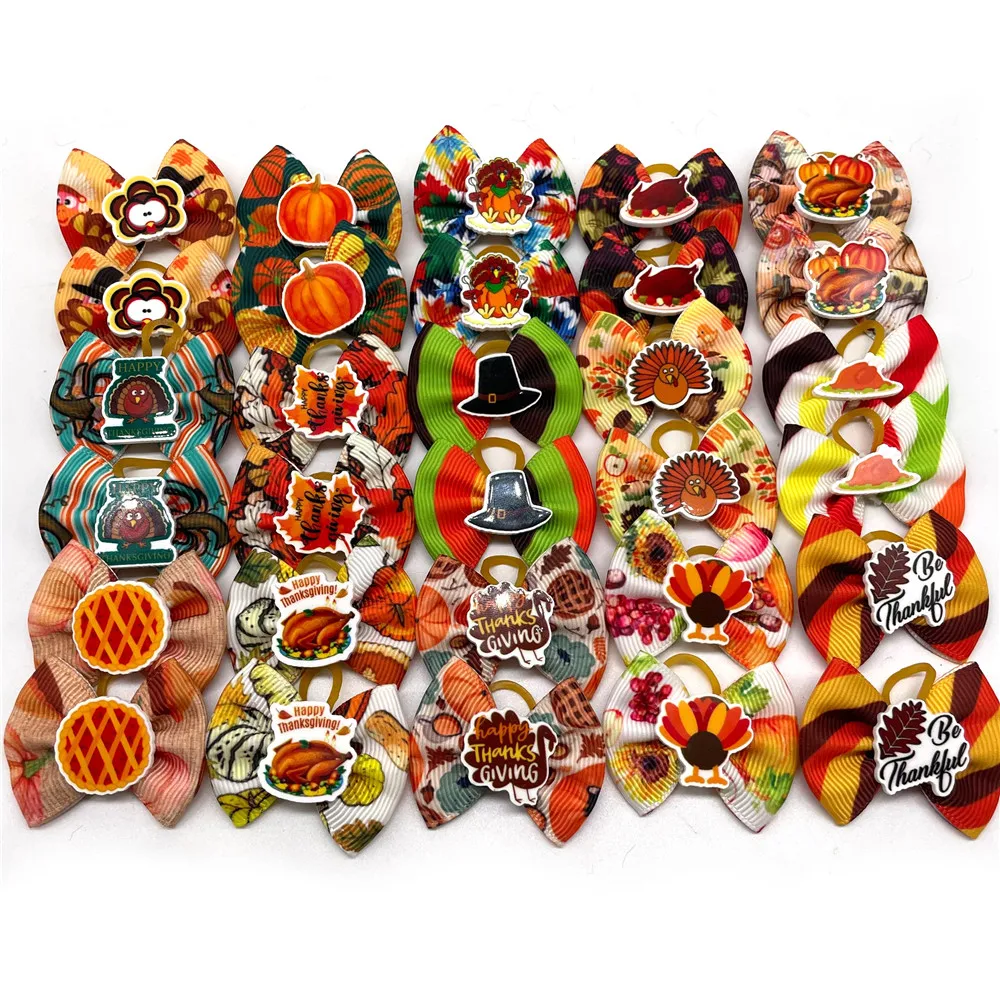 

10/20/30pc Thanksgiving Pet Bows Dog Hair Bows Yorkshirk Small Dog Hair Accessories Grooming Bows Pumpkin Rubber Bands Dog Bows