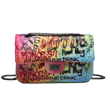 

Fashion designer PU leather ladies shoulder bag high quality small graffiti messenger bag ladies casual chain shoulder bag