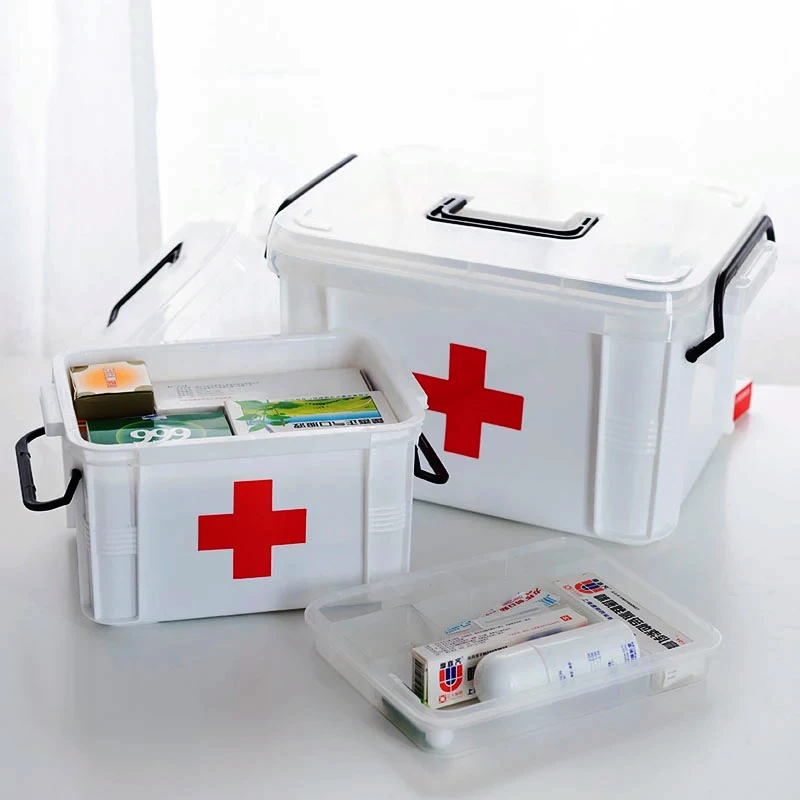 L33 x W24 x H19cm Caja de almacenaje Caja de medicinas con asa de medicamentos de plástico Familiar JAWSEU Medicamentos para Botiquín de Primeros Auxilios,Plástico Caja de medicinas de Auxilios 