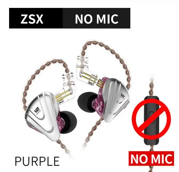 KZ ZSX Терминатор металлическая гарнитура 5BA+ 1DD Гибридный HIFI бас наушники капельки шумоподавление в ухо наушники - Цвет: Purple no mic