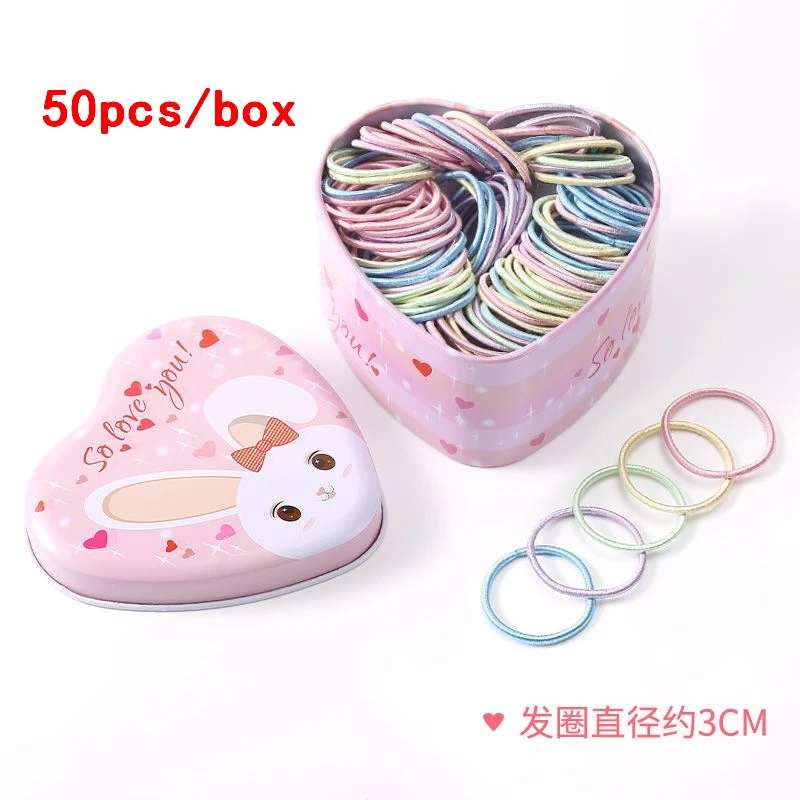 50pcs-2 50 шт./лот, резинка для волос, Детская упаковка, Резиновая лента, милый мультяшный подарок, цветная Минималистичная веревка для волос, аксессуары для волос, галстуки для волос, головные уборы - Цвет: 50pcs-2
