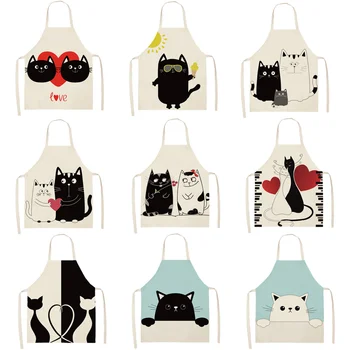 

1Pcs Black Cat Pattern Cleaning Colorful Aprons Home Cooking Kitchen Apron Cook Wear Cotton Linen Adult Bibs 53*65cm WQL0206