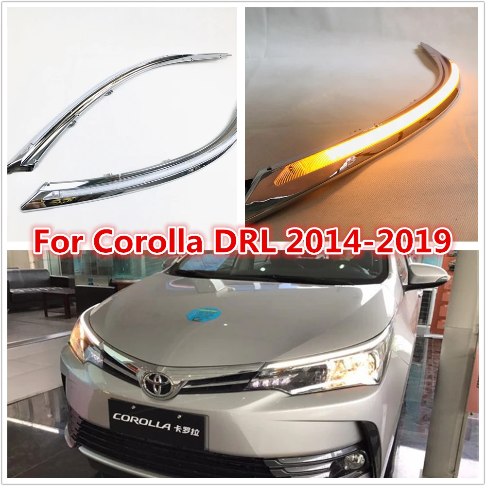 Для Toyota corolla светодиодный DRL фара для бровей дневной ходовой свет противотуманная фара с движущейся динамической желтой поворотной сигналом