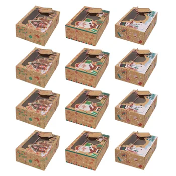 

12pcs Christmas Cookie Boxes Portable Candies Baking Case Party Favor Holders
