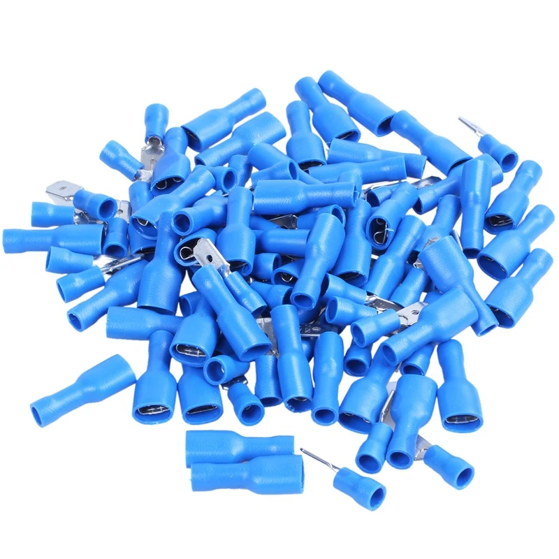 

100x Blue Fully Insulated Spade Electrical Crimp Connectors Mixed Male & Female
