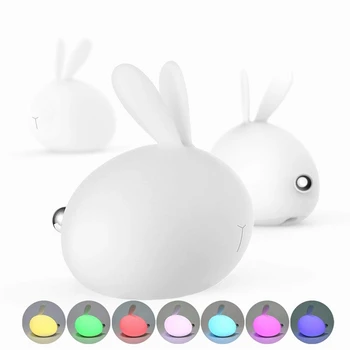 

7 Colors Changeable Cartoon Bunny LED Night Light Sensitive Smart Tap Control Rabbit Silicone Night Lamp USB Rechargeable