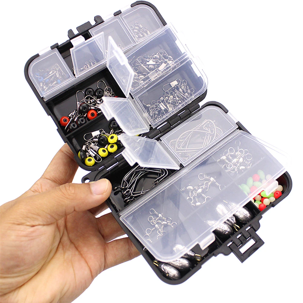160PCS Fishing Accessories Set Jig Hooks Sinker Weights Swivel Bead Fish Terminal Tackle Fishing Swivels Snaps Tools Kit