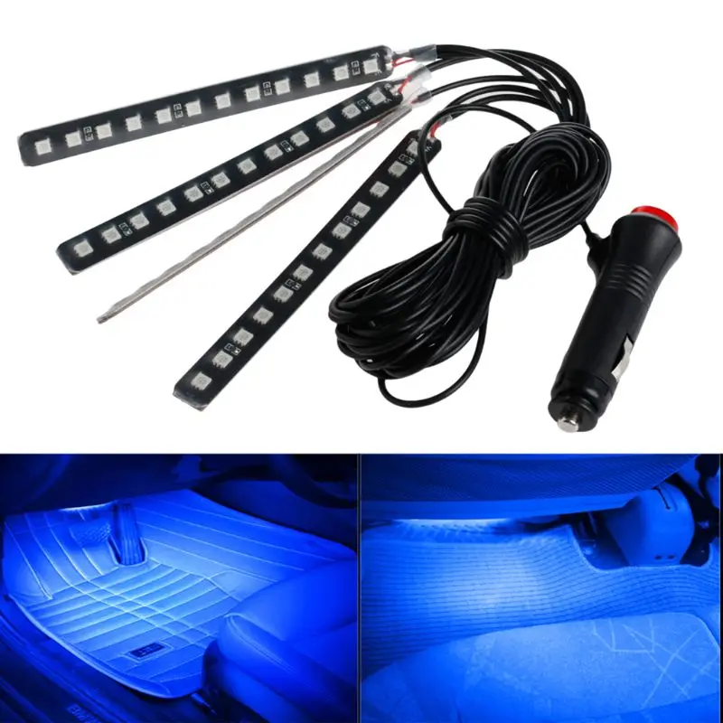 4x12LED автомобильный внедорожный интерьерный светильник, атмосферный декоративный светильник, неоновая лампа, полоски, красный, белый, синий, зеленый, защита двери автомобиля