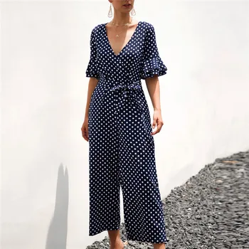 

Rompers Womens Jumpsuit Summer Polka Dot Wide Leg Jumpsuit Autumn Strappy Long Sleeve Playsuit Women's Overall Wholesale O8