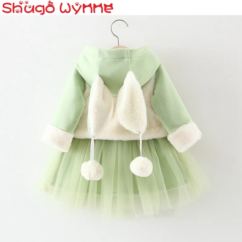Winter Baby Girls Dresses Suit Quilted Plus Velvet Infant Children's Vest Cute Princess Dress Two-Piece Sets Vestidos