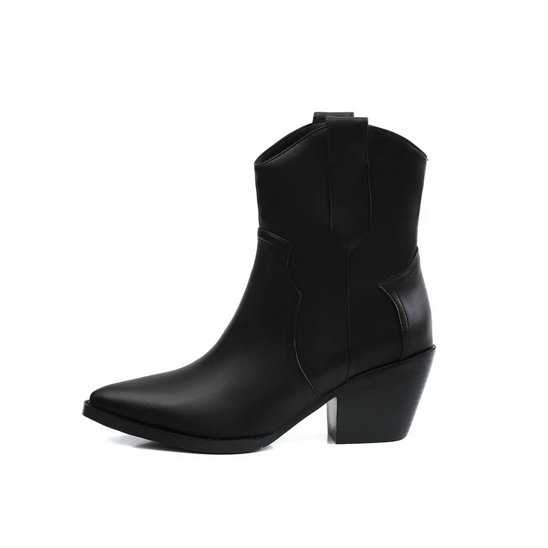 Plus Size 34-43 Slip-On Retro Black Booties Woman Winter Autumn Western Boots Women Fashion Ankle Cowboy Boots Shoes Woman