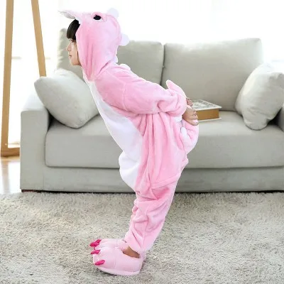 Flannel Kigurumi Children Pajamas Set Winter Hooded Animal Unicorn Pikachu Stitch Kids Pajamas For Boys Girls Sleepwear Onesies - Цвет: J