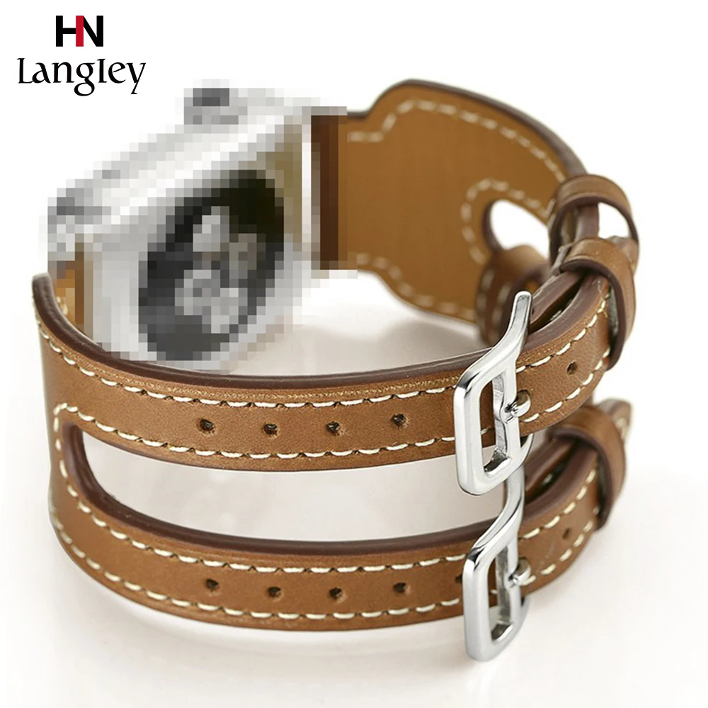 

40mm 42mm Watchband For Apple Watch 4/3/2/1 38mm 44mm Genuine Leather iwatch Replacement Straps Double Buckle Wristbands