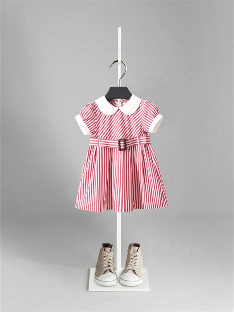 New Baby Girls Clothes Summer Dress Short Sleeve Newborn Infant Dresses Cotton Navy Stripe Pink Toddler | Детская одежда и обувь