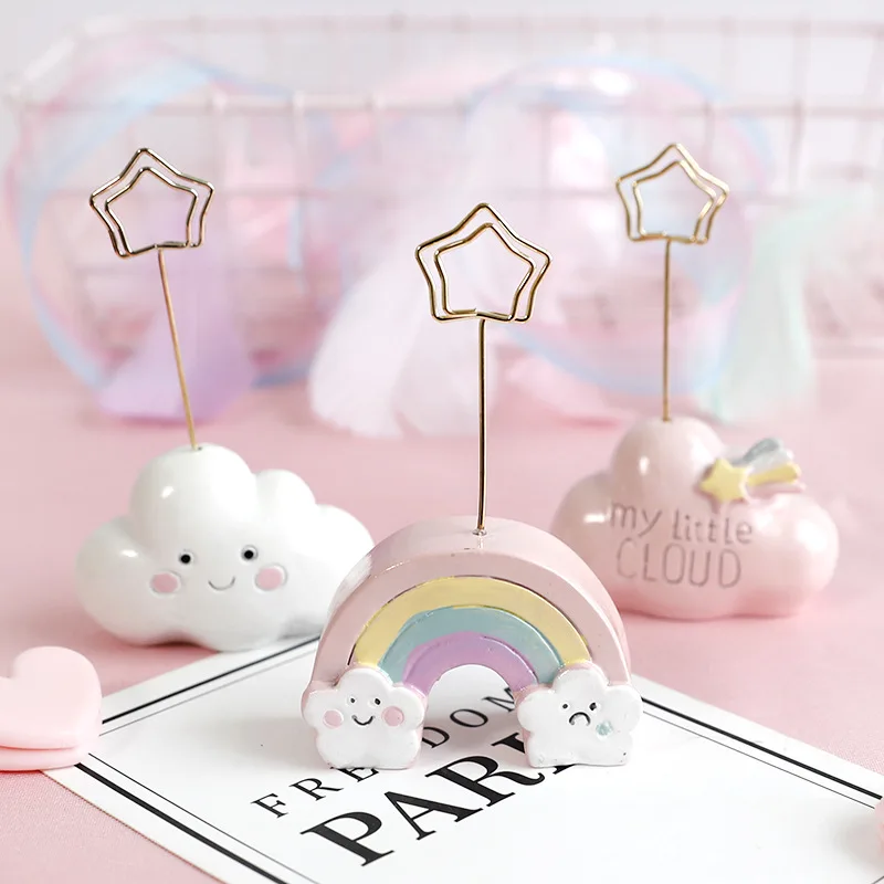

Fairy Rainbow Cloud Desktop Ornaments Photo Memo Folder Note Message Clips Business Card Holder Wedding Party Decor Girl Gift