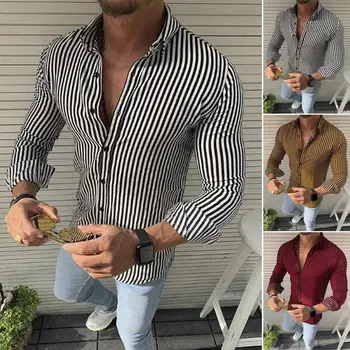 

Spring Autumn New Shirts Men Stripe Button Long Sleeve Shirts Mens Shirts Casual Slim Fits Male Shirts Casual Male Shirts top