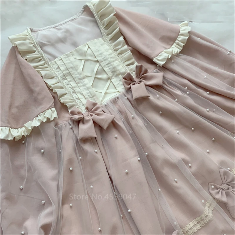 Color 2 Dress Викторианский дворец, женское платье в стиле Лолиты, с жемчугом, в японском стиле, каваи, для девочек, благородный чай, вечерние, с бантом, костюм для косплея на Хэллоуин - Цвет: Color 2 Dress