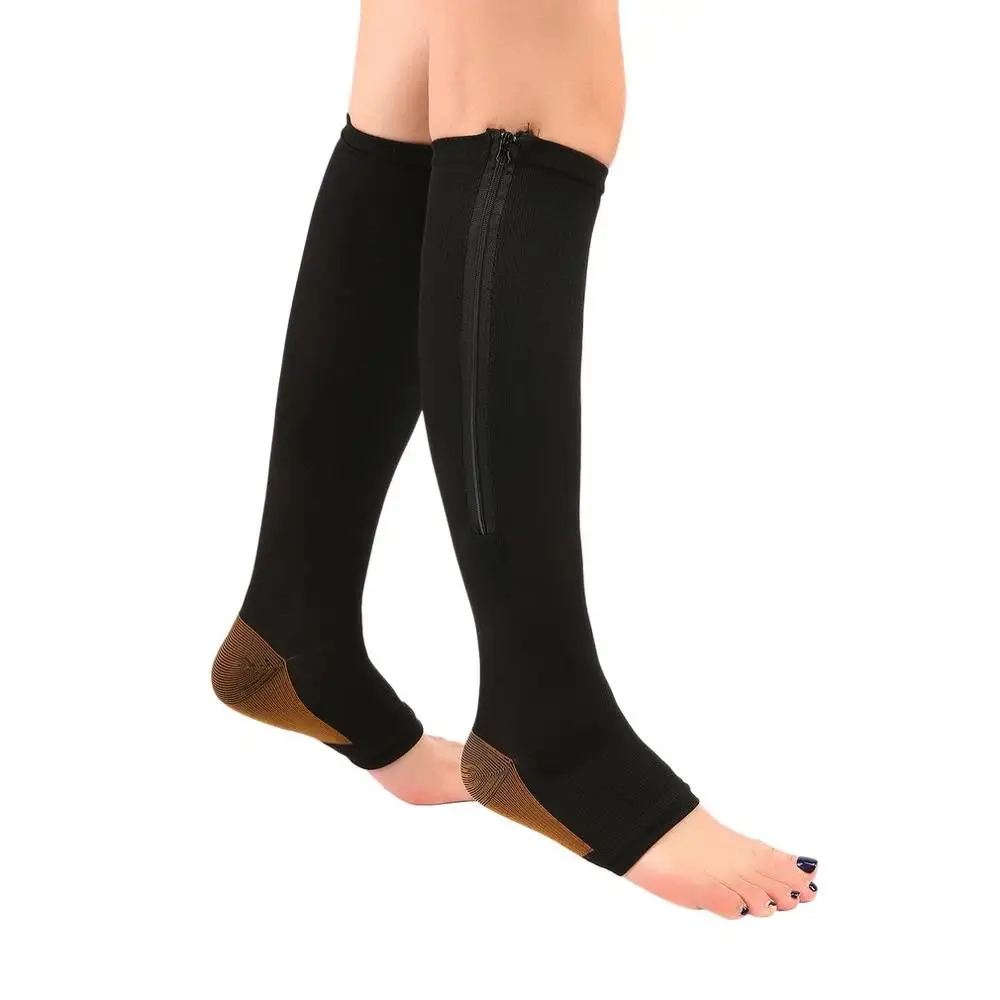 Женские очаровательные Компрессионные носки на молнии для похудения, поддержка ног, Гольфы с открытым носком, удобные чулки для ног - Цвет: black XL