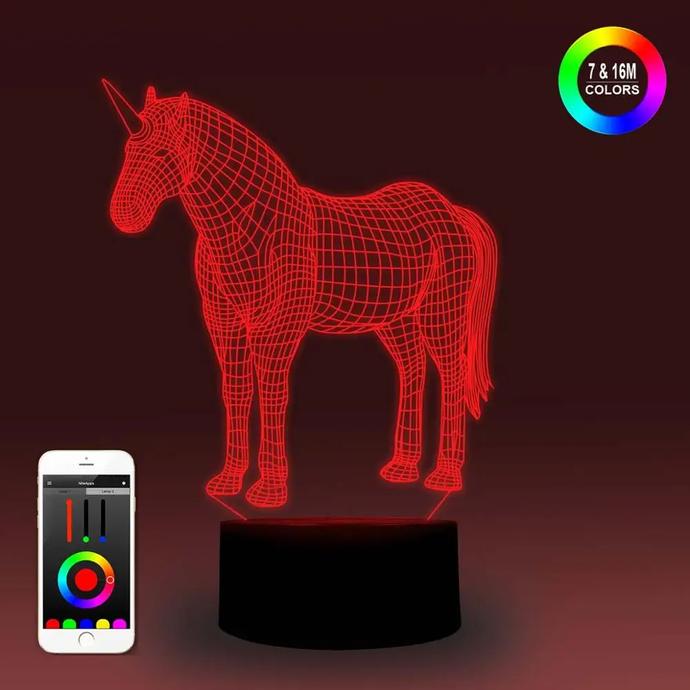 NiteApps 3D clydessdale Единорог Лошадь светодиодный ночник настольная лампа иллюзия Лампа подарок на день рождения приложение/сенсорное управление