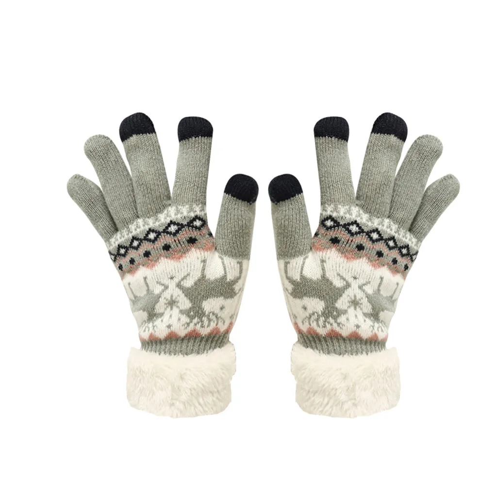 Зимние перчатки для сенсорного экрана Детские сверхтеплые флисовые перчатки Рождественские Зимние шерсть вязаная теплая перчатки унисекс L1105