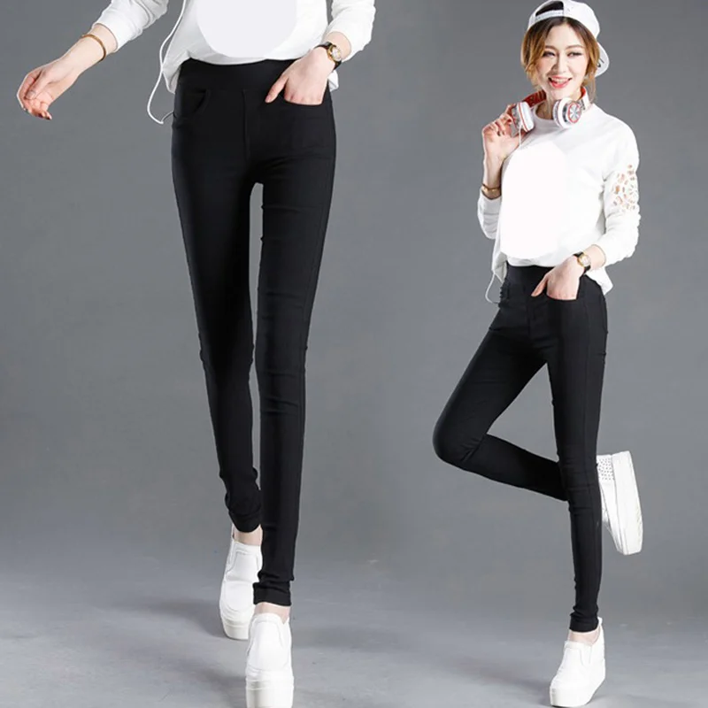 Сексуальные однотонные брюки-карандаш, женские длинные леггинсы с высокой талией, Стрейчевые брюки, женская повседневная одежда, черный и белый цвета