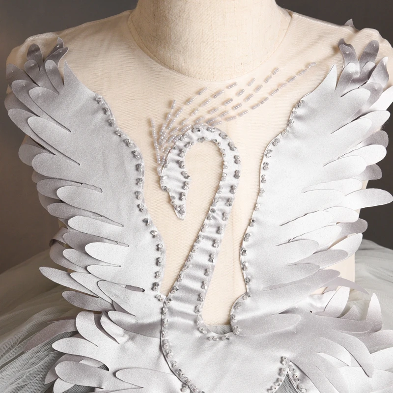 Vestido da Menina Tule de Cristal Roupas de Casamento Festa de Aniversário Vestido de Noite Vestido de Baile Flor Preta Tule Cisne Princesa Pageant Crianças 14 tule de cristal princesa pageant roupas de