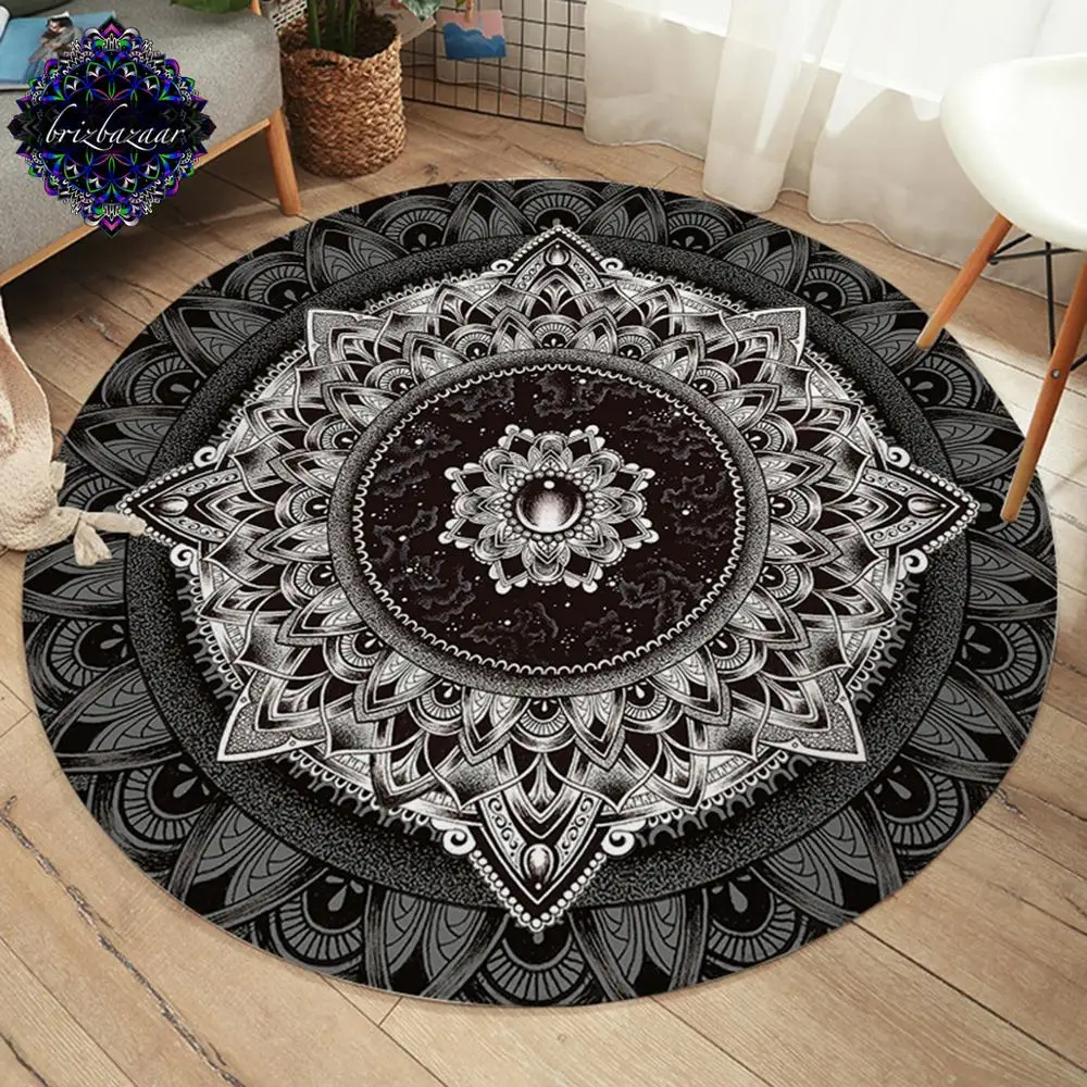 Floral Mandala Exotic Flowers Round Carpet Floor Non-Slip Room Bath Door Mat Rug Floral Mandala Exotic Flowers Round Carpet Floor Non-Slip Room Bath Door Mat Rug