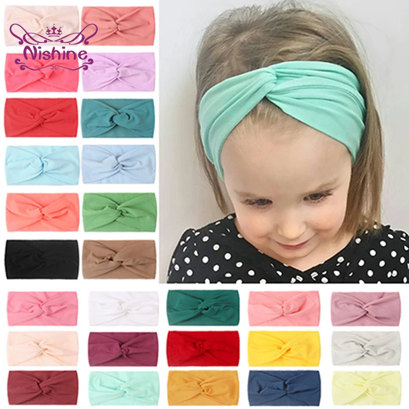 

18*9 CM Baby Girls Solid Color Cross Knotted Elastic Wide Hairband Fashion Soft Nylon Headband Newborn Headwear Hair Accessories