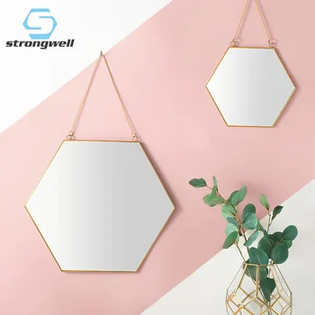 

Strongwell Modern Simplicity Golden Geometric Makeup Mirror Nordic Brass Hexagonal Mirrors Bathroom Hanging Home Wall Decoration