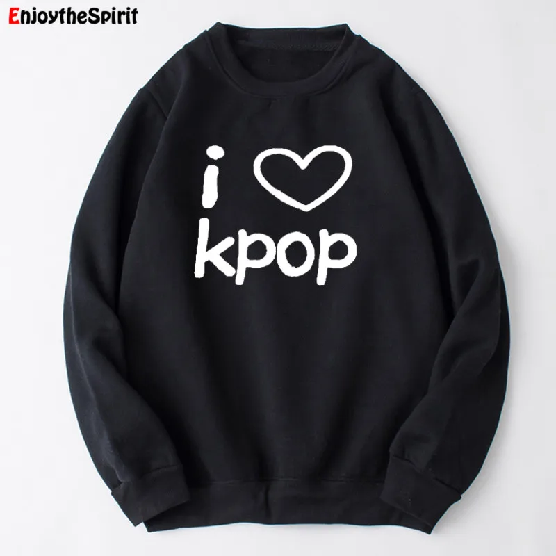 Enjoythespirit I Love Kpop Свитшот женский черный пуловер с длинными рукавами толстовки для женщин для отдыха плотная Толстовка большого размера