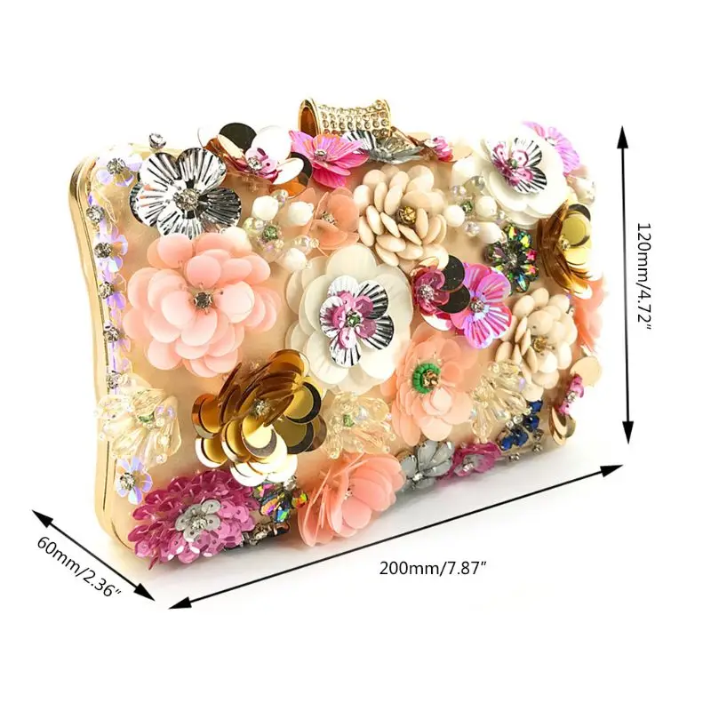 Women Clutch Colorful Flowers String Beads Handbag Elegant Party Shoulder Bag