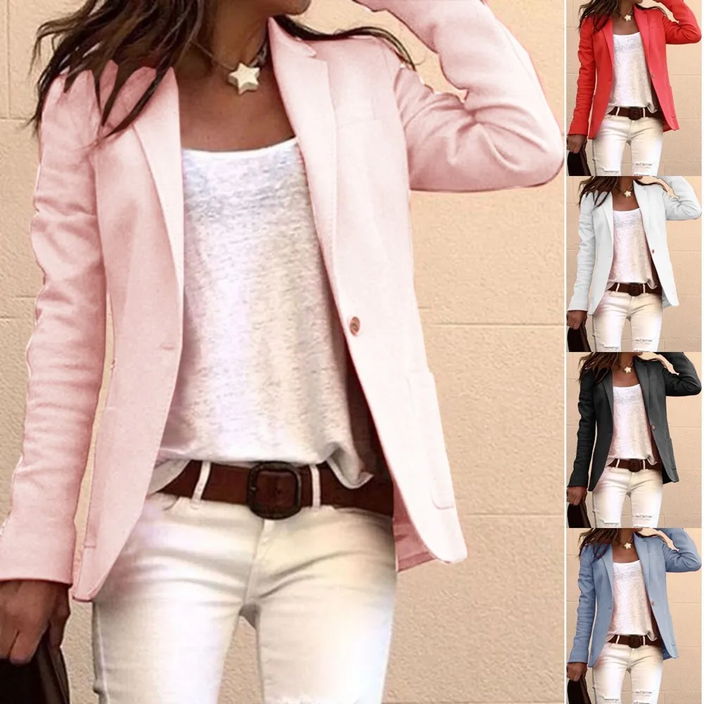 

2019 New Fashion Women Elegant Business Blazer Slim Suit Solid Color Long Sleeve Jackets For Autumn Women Jacket Coats