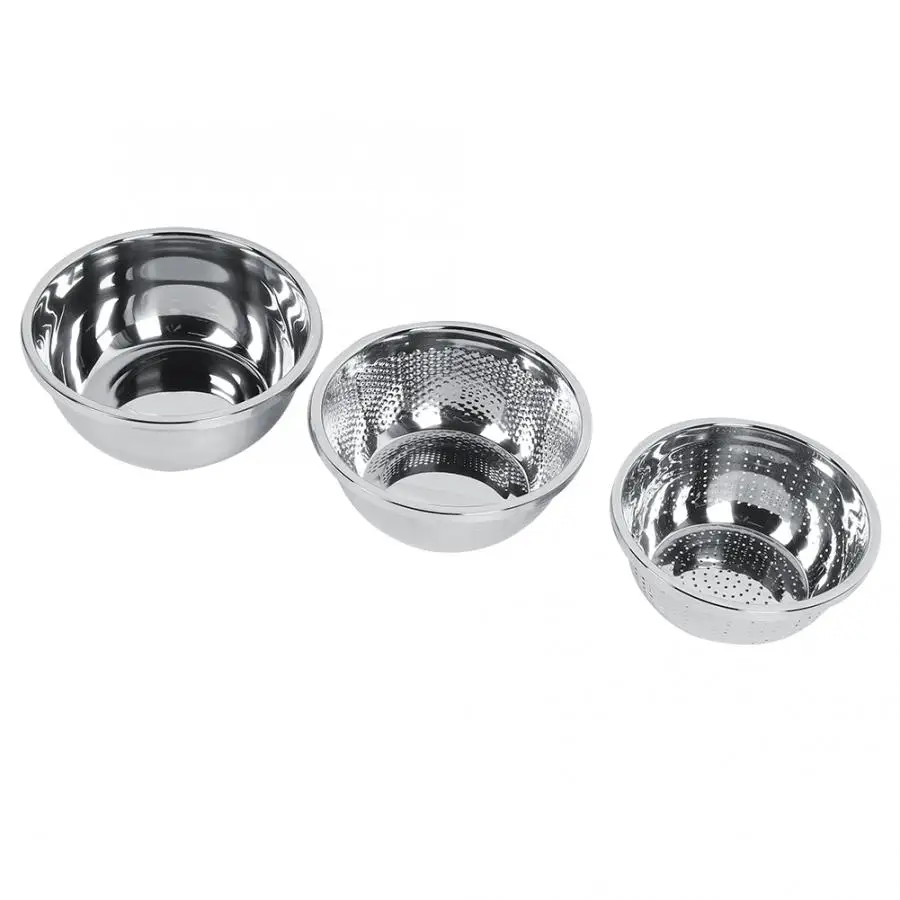 

3Pcs Stainless Steel Bowl Multipurpose Vegetable Washing Strainer Basket Rice Sieve Stackable Food Container Bowl Kitchen Tools