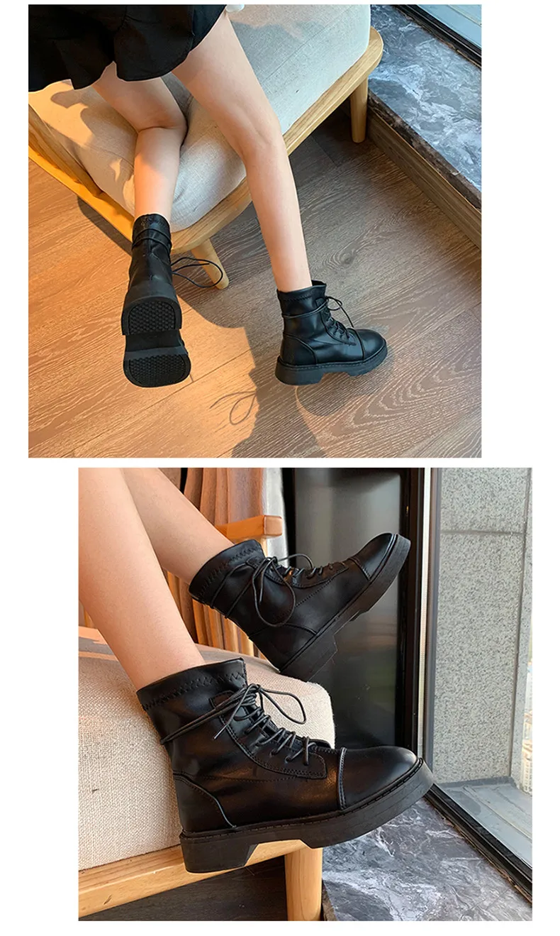 Зимние женские ботинки; кожаная модная бархатная обувь; Bota Feminina; Ботинки martin на шнуровке; женские ботильоны; Buty Damskie