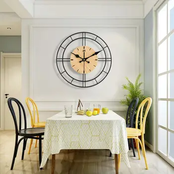 

30x30cm Modern Design Iron Wood Wall Clocks Art Wall Mounted Clock European Style Clocks Home Decor Hanging Wall Clock Watch