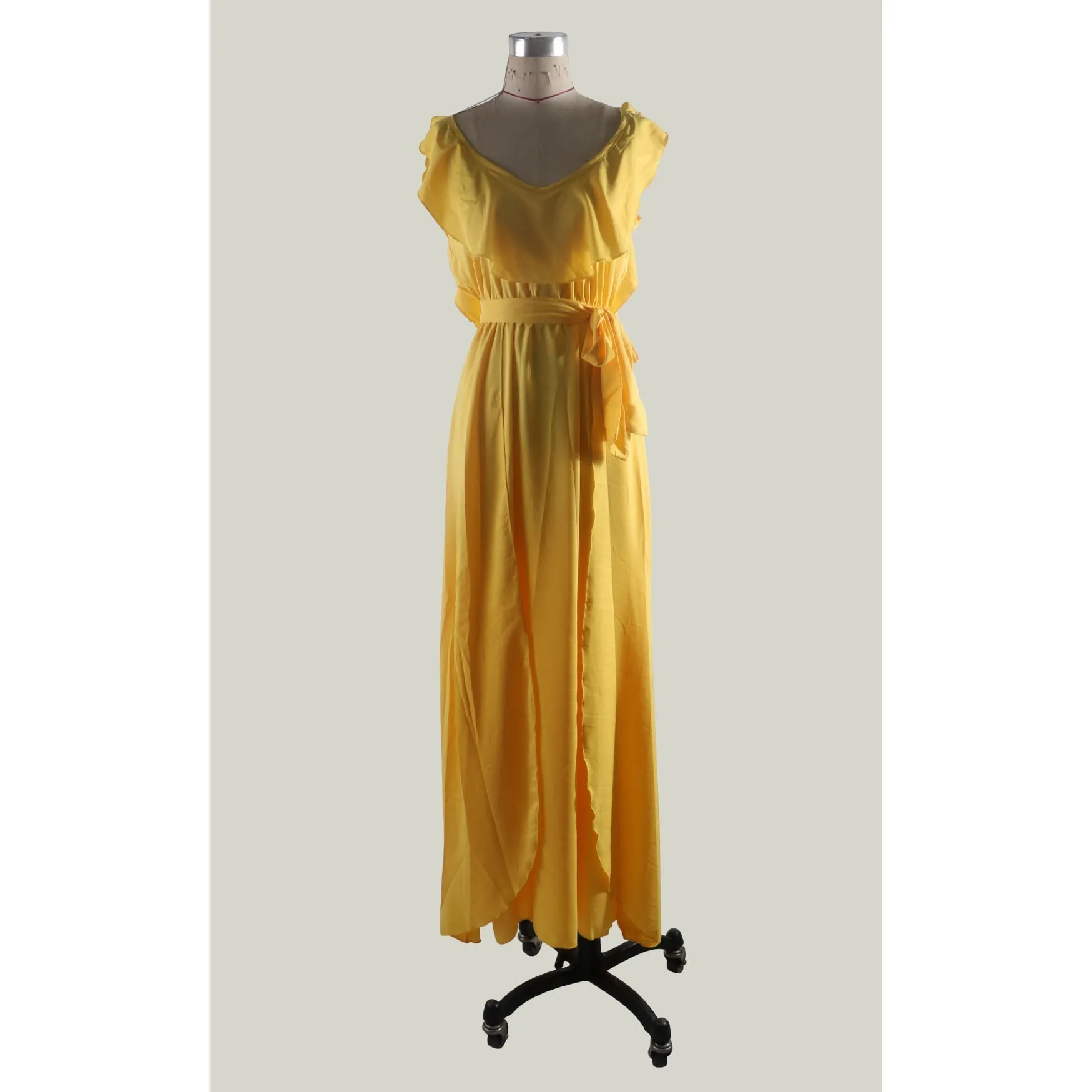 Летнее богемное Повседневное платье с высокой талией и поясом, Пляжное платье с открытой спиной, женское Сексуальное желтое платье Макси