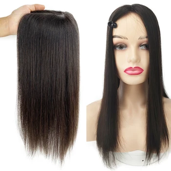 150%Density European Virign Human Hair Topper with Fringe 13X12CM Overylay Same Length Hair Silk Skin Top Women Toupee for Salon 1