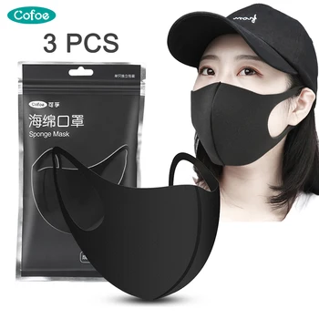 

Cofoe 3pcs Sponge Mask Non-medical Anti Dust Mask Black Washable Reusable Fashion Adult Masks Windproof Protective Face