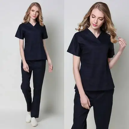 Elastic trim hand washing clothes short sleeve cotton brush hand clothes split suit for male and female doctors wear in surgery - Color: Lady suit