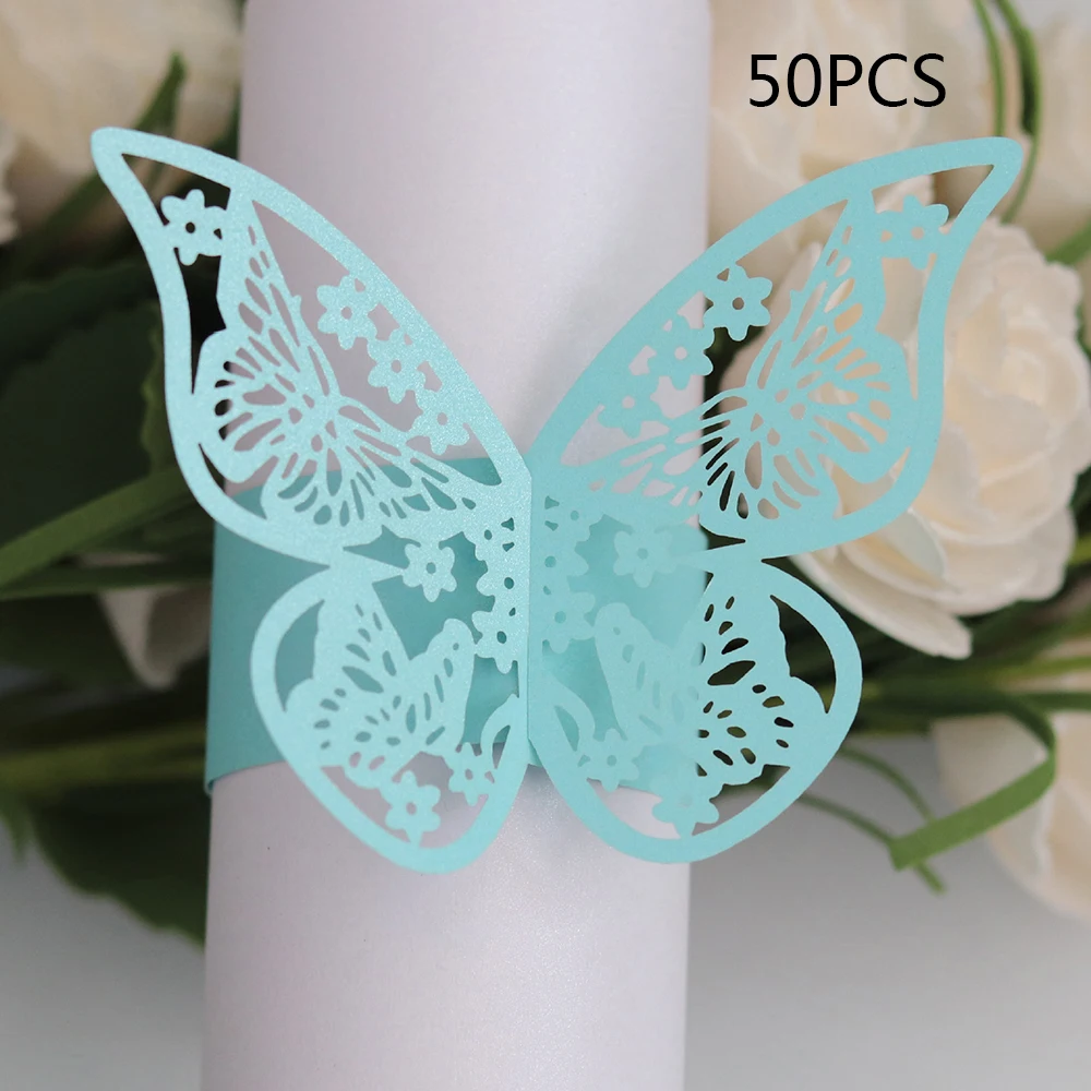 J 50pcs New Year hollow Paper Butterfly Napkin Rings Weddings Party Serviette Table Decoration Favor for Christmas Xmas - Цвет: J