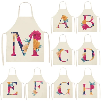 

Flower Letter Alphabet Pattern Kitchen Apron For Woman Sleeveless Cotton Linen Aprons Cooking Home Cleaning Tools 53*65cm WQ0038