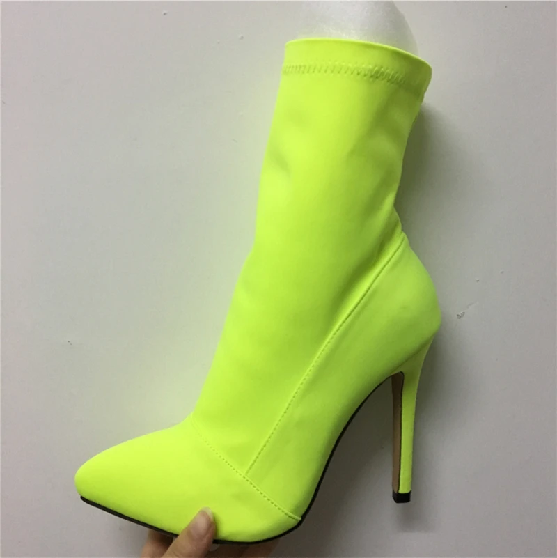 Г., большие размеры 42, женские сапоги, фетиш, Шелковый носок 11,5 см, высокий каблук, растягивающиеся шпильки, красные, неоновые, зеленые ботильоны персиковые туфли