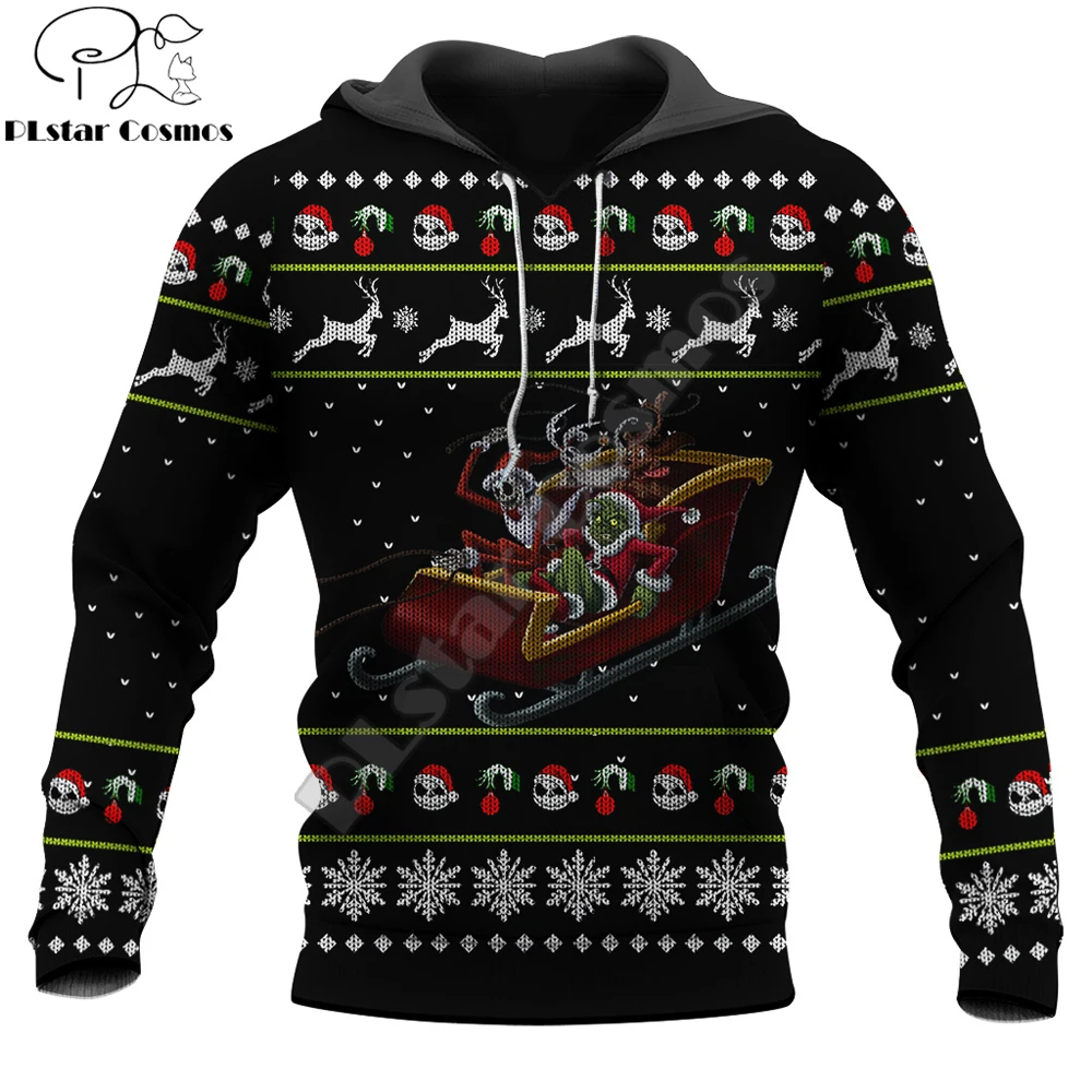 Frohe Weihnachten Lustige Schwarz 3D Druck Männer Herbst Hoodie Unisex Casual zipper hoodies Streetwear Jacke Trainingsanzüge DK316