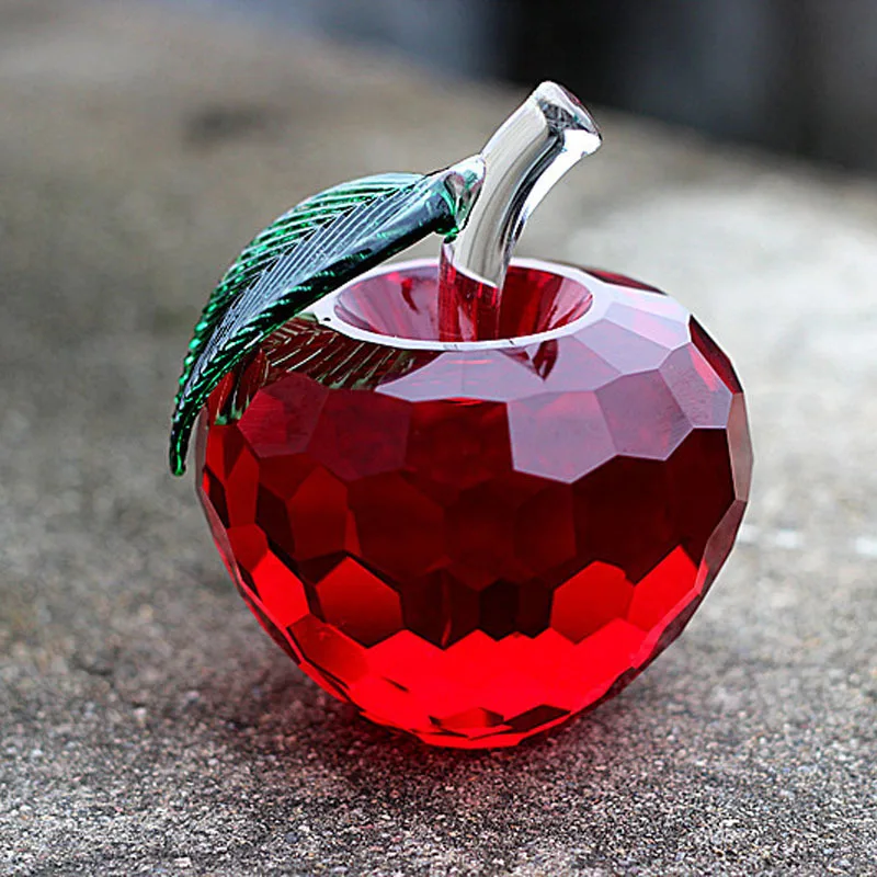 Desktop Ornament Decor Christmas Gifts 3D Crystal Apple Sculpture Paperweight 
