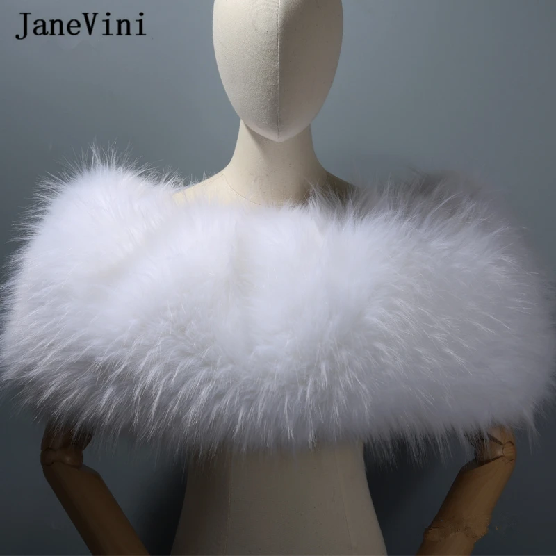 JaneVini Elegant White Women Shoulder Cape Bridal Faux Fur Shawl Wrap Wedding Cloak 2021 Winter Warm Bride Stole Bolero De Novia