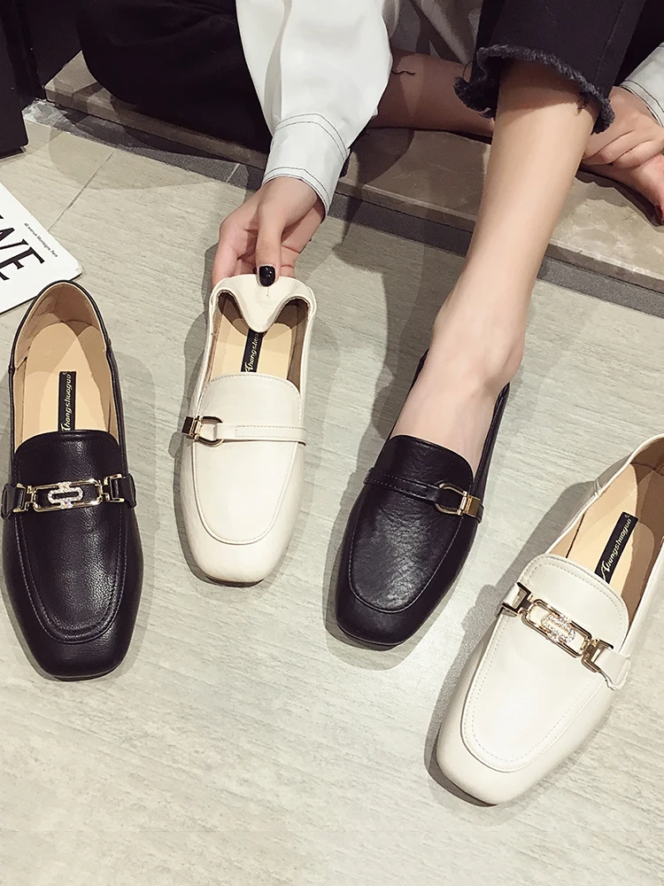 

Women's shoes leather shoes 2019 autumn new style with square head pumps